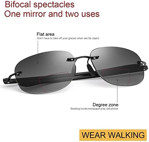 2 Pairs Rimless Bifocal Reading Glasses UV Protection Sunglasses Anti Blue Light Blocking Sun Readers for Men Women