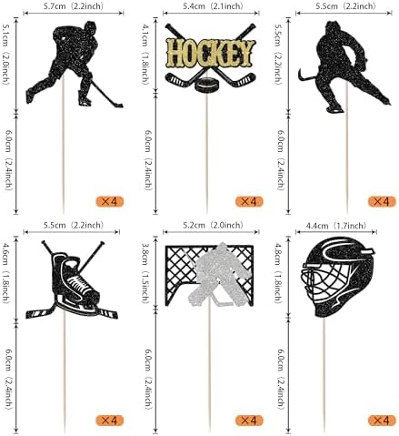 Rsstarxi 24 Pack Hockey Cupcake Toppers Black Glitter Hockey Players Cupcake Picks Ice Hockey Theme Birthday Cake Decorations for Baby Shower Boys Girls Birthday Party Decorations