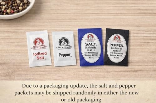 Salt and Pepper Packets - 250 Pack Iodized Salt, 250 Pack Pepper Combo, Total 500 Individual Wrapped Packets, 250 of Each, For Travel, Camping, Everyday Use