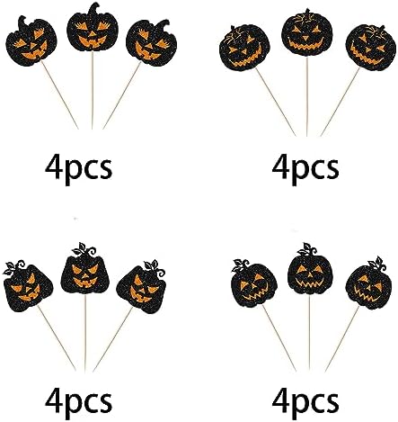Rsstarxi 24 Pack Halloween Pumpkin Cupcake Toppers, Glitter Jack-O-Lantern, Perfect for Pumpkin, Fall, Baby Shower, Birthday, Halloween, Thanksgiving Parties