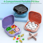 Daily Pill Organizer 4 Compartments, Small Pill Box Portable Travel Pill Case, Mini Pill Container for Purse Pocket, Compact Travel Medicine Organizer for Vitamin, Cod Liver Oil, Supplement (Purple)