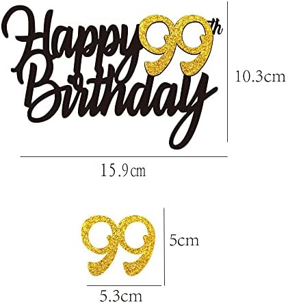 Happy 99th Birthday Cake Toppers Glitter 99th Anniversary Cake Topper 99 Years Loved Bday Decorations 99 Gold Birthday Cake Decorations Ninety-nine Party Supplies for Women Men(Black Gold)