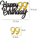 Happy 99th Birthday Cake Toppers Glitter 99th Anniversary Cake Topper 99 Years Loved Bday Decorations 99 Gold Birthday Cake Decorations Ninety-nine Party Supplies for Women Men(Black Gold)