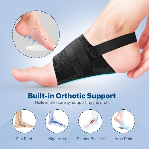 Healrecux Arch Support Braces for Plantar Fasciitis Relief, Adjustable Compression Bands with Gel Pad Orthotics Inserts for Feet Flat, High & Fallen Arches, Foot Support(Anti-Slip Spots)