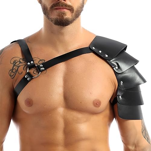 Men Medieval Leather Shoulder Armor Halloween Cosplay Knight Body Chest Harness Adjustable Viking Shoulder Pad