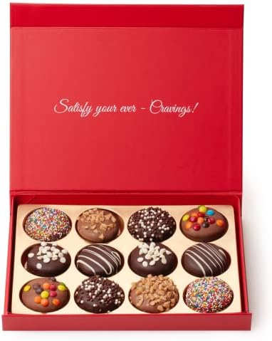CRAVINGS BY ZOE Birthday Chocolate Covered Cookies Gift Basket | 12 Count | Kosher Milk & Dark Belgian Chocolate Gourmet Food Gift Box | Birthday, Thank You, Candy Gifting Men Women Him Her Mom