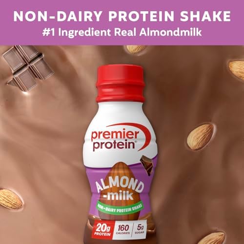 Premier Protein Non-Dairy Plant Based Almondmilk Protein Shake, Chocolate, 20g Protein, 5g Sugar, 11.5 Fl oz, 12 Count