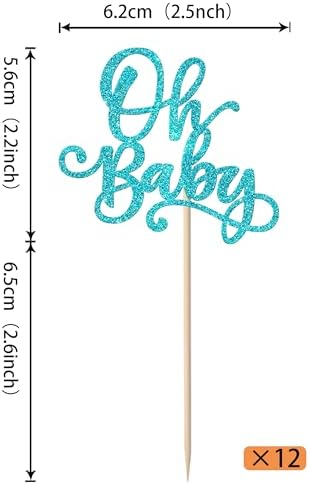 Rsstarxi 24 Pack Oh Baby Cupcake Toppers Glitter Baby Shower Cupcake Picks for Baby Shower Kids Boys Girls Birthday Party Cake Decorations Supplies Blue
