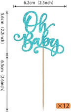 Rsstarxi 24 Pack Oh Baby Cupcake Toppers Glitter Baby Shower Cupcake Picks for Baby Shower Kids Boys Girls Birthday Party Cake Decorations Supplies Blue