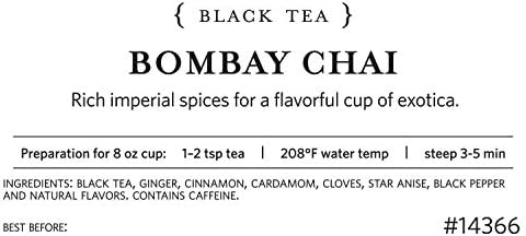 Tea Forte Premium Loose Leaf Tea Blend, Resealable 1 Pound Bag, Makes 160-175 Cups, Bombay Chai Tea
