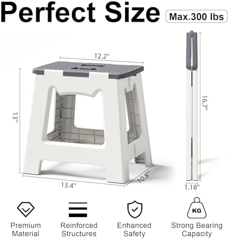 Foldable Shower Stool for Shaving Legs, Plastic Foot Rest Stools to Shave Leg, Folding Small Corner Step Seat for Inside Shower, Collapsible Bench Chair for Travel/Bathroom, Waterproof,13" Height