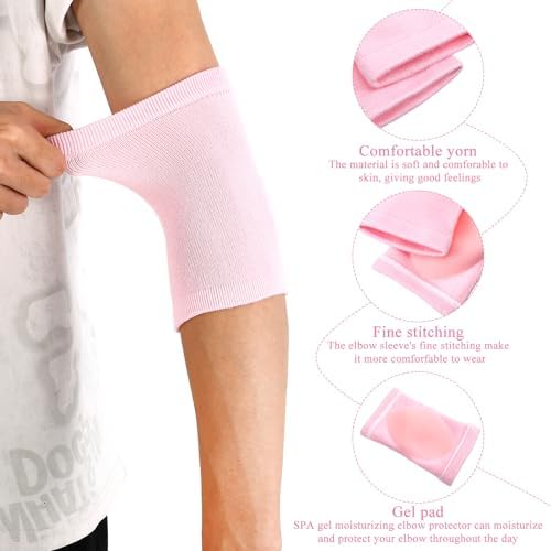 2 Pairs Elbow Moisturizing Sleeve for Women, Soft Gel Cover Elbow Protector Sleeves Elastic Gel Pads for Moisturizing Dry Cracked Skin Care