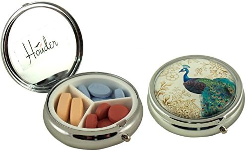 Designer Pill Box by Houder - Decorative Pill Case with Gift Box - Carry Your Meds in Style (Peacock)