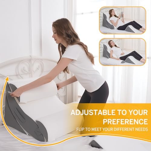 Wedge Pillow Set for After Surgery – 5PCS Orthopedic Bed Wedge Pillow Set for Sleeping, Body, Back and Leg Pain Relief Comfortable & Adjustable Support Pillows-Anti Snoring (Grey)