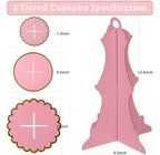 MRPAPA Pink Cardboard Cupcake Stand,2PCS Cup Cake Holder Thick Paper Dessert Tray, 3-Tier Round Serving Tray Perfect for Baby Girls Pink and Gold Birthday Baby Shower Party Supplies