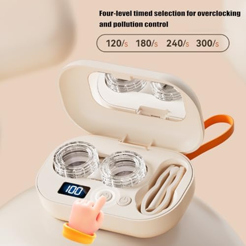 Ultrasoniccontact Lens Cleaner, Contact Lens Cleaner Machine, Portable Electric Ultrasonic Eyeglass Cleaning Case, ContactLens Applicator Tool with Digital Display, for Gym Sports Home Travel