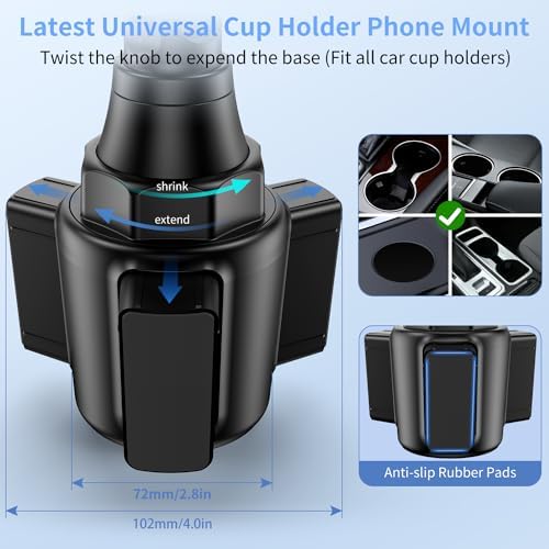 bokilino Cup Phone Mount for Car, [Upgraded Version] Universal Cup Phone Cradle Holder with Long and Adjustable Neck, Friendly Compatible with Cell Phone iPhone, Samsung, Google and All Smartphones