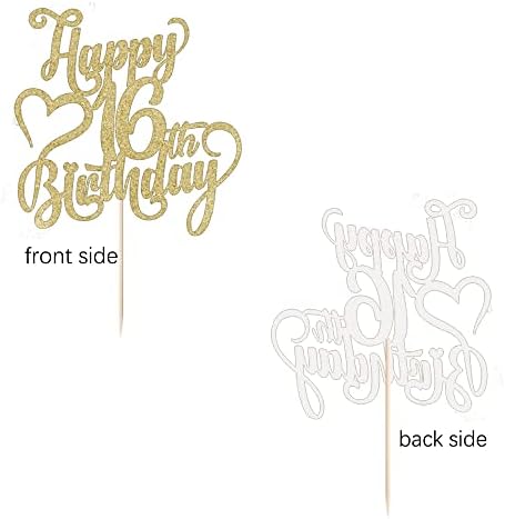 Gold Glitter Happy 16th Birthday Cake Topper - 16 Anniversary/Birthday - Hello 16, Cheers to 16 Years,16 & Fabulous Cake Topper Party Decoration