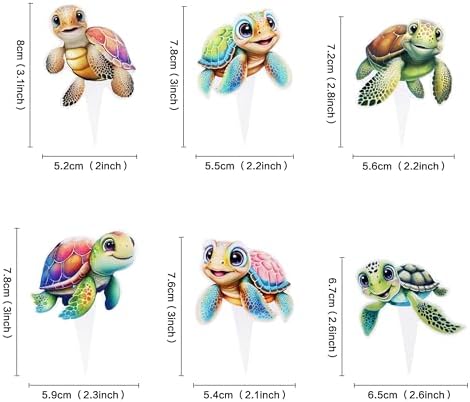 Ercadio 30 PCS Double Sided Turtles Cupcake Toppers for Happy Birthday Party Cake Sea Animals Baby Shower Party Picks for Sea Animals Theme Kids Birthday Party Cake Decoration