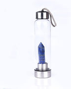 Natural Crystal Water Bottle Reusable Gem Glass Water Bottle Natural Crystal Point Healing Obelisk Wand Elixir Quartz Crystal Water Bottle for Making Crystal Infused Gem Water