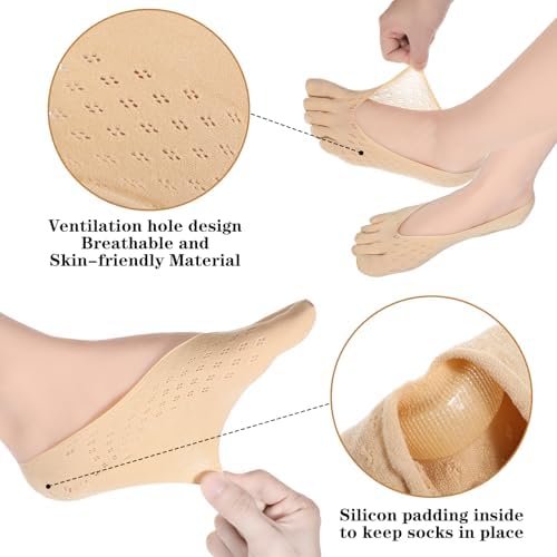 Ptwola 6 Pair Bunion Toe Alignment Relief Socks Orthopedic Compression Full Toe Sock No Show Low Cut Liner Five Finger Socks