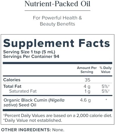 HERITAGE STORE Black Seed Oil, Organic, Cold Pressed, Nigella Sativa Supplement with Thymoquinone, Omega 3 6 9, Antioxidant, Immune and Joint Support, Vegan, 16oz