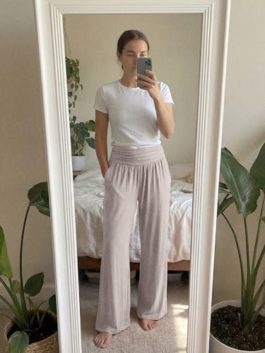 ODODOS Women's Wide Leg Palazzo Lounge Pants with Pockets Light Weight Loose Comfy Casual Pajama Pants-26/28/30"/32" Inseam