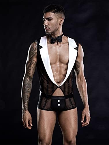 Mens Butler Waiter Cosplay Costume Tuxedo Sexy Lingerie Set Role Play Servant Dress Uniform Gay Bar Nightclub Outfit