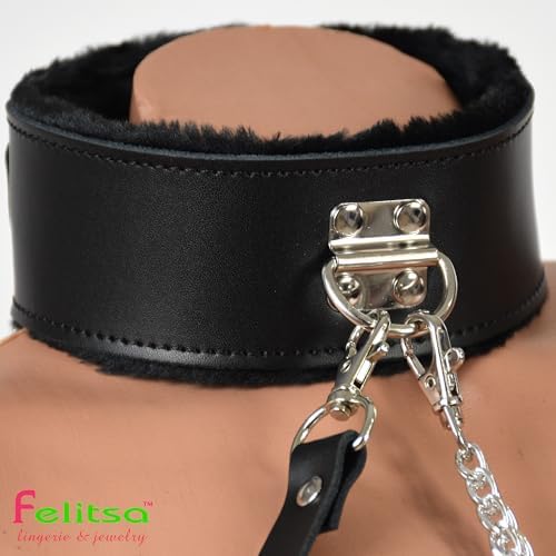 Collar with a Leash and Chains - 3 in 1 Choker Necklace for Women - Adjustable Stainless Steel Nipple Non Piercing Faux Body Jewelry Bodychain