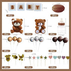 3D Bear Cake Topper, Boys Baby Cake Toppers 48 PCS Cupcake Decorations Birthday Party Balls Mini Bear Boho Mini Gender Reveal(Brown)