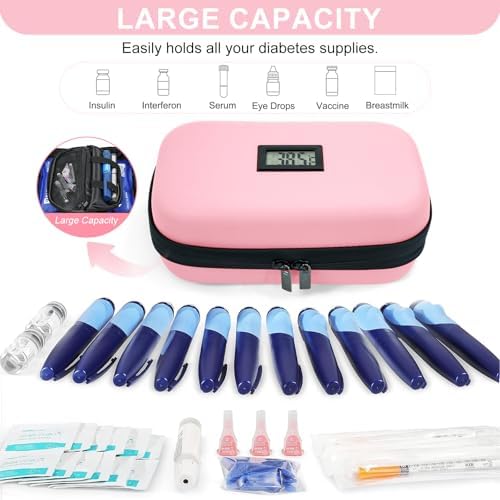 Gosemai TSA Approved Insulin Cooler Travel Case Medication Cooler for Travel with Thermometer Temperature Display Diabetic Medication Organizer Medical Travel Cooler Bag with 2 Ice Pack