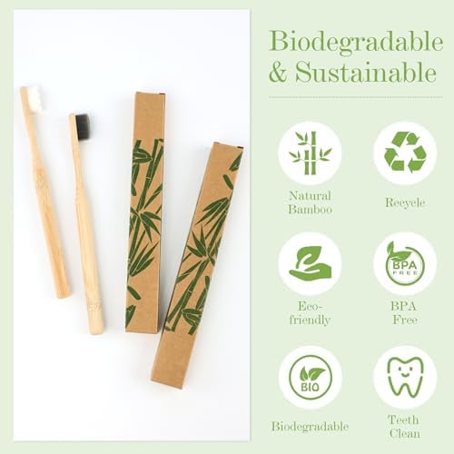 Daletu Extra Soft Bamboo Toothbrushes for Sensitive Gums, 20000 Extra Soft Bristle Toothbrushes for Adults, Eco-Friendly, Natural Wooden Organic Micro Nano Bamboo Bristle Toothbrush - 4 Pack