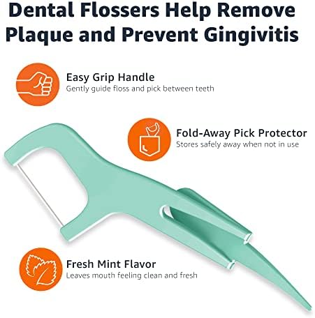 Amazon Basics Mint Dental Flossers, Shred Resistant, Slides Easily Between Teeth, with Fold-Away Pick, 90 Count, 1-Pack (Previously Solimo)