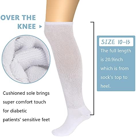 Non-Binding Over the Knee Diabetic Socks for Men, 4 Pairs Circulatory Socks with Cushion Sole