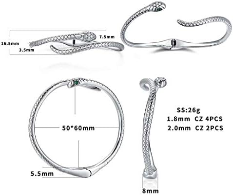 Presentski Snake Bracelet Sterling Silver Open Bangle Serpent Bracelet Vintage Silver Bracelet for Women