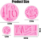 Hand Tools Silicone Molds 4 Pcs, Mini Construction Tools Chocolate Fondant Molds for Cupcake Toppers Mini Cake Decorating Candy Polymer Clay Resin Crafts Cake Mold for Birthday Party