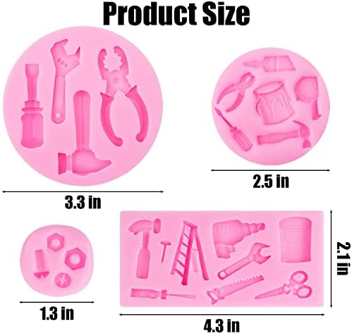 Hand Tools Silicone Molds 4 Pcs, Mini Construction Tools Chocolate Fondant Molds for Cupcake Toppers Mini Cake Decorating Candy Polymer Clay Resin Crafts Cake Mold for Birthday Party