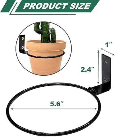vensovo 6 Pack 6 Inch Wall Mounted Plant Holder - Heavy Duty Metal Flower Pot Hanger Rings - Space Saving Bracket Hooks for Indoor Outdoor Plants Decor, Black
