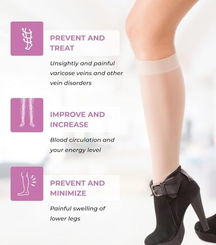 GABRIALLA, Made in Italy Sheer Compression Socks for Women 20-30 mmHg Knee High, Medical Compression Stockings for Circulation, Travel, Varicose Veins, Swelling & Pregnancy, Closed Toe