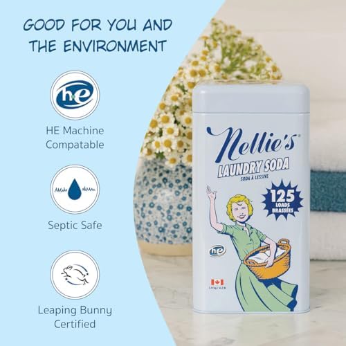 Nellie’s Laundry Soda 125 Load – Only on Amazon – Powder Detergent with 4 Ingredients – No Residue – Hot or Cold Water – HE & Septic Safe – Made in Canada