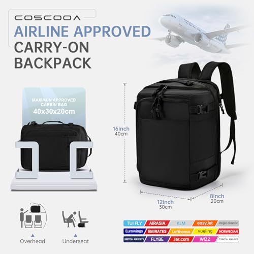 40x30x20cm Travel Bag, Expandable Carry on Travel Backpack 30-35L, 40x30x25cm Personal Item Bag,15.6inch Laptop Backpack with Shoe Compartment and Wet Pockets,Mochila de Viaje
