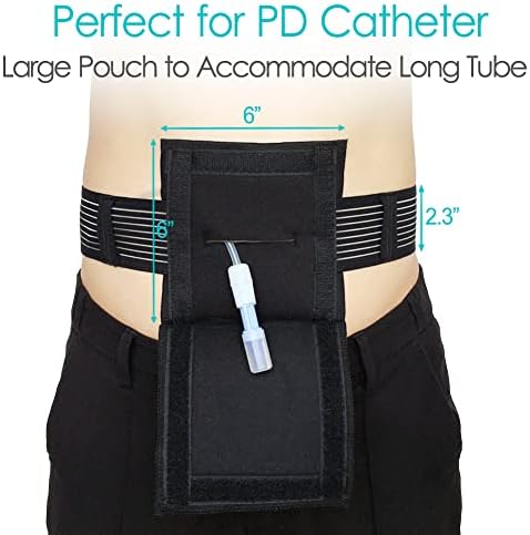 G Tube Holder Peritoneal Dialysis Catheter Belt to Secure Medical Feeding Tubes Gastrostomy Gtube PEG J Tube with Larger 6" Square Sponge Pouch Pad Accessories for Adults Women Men Black