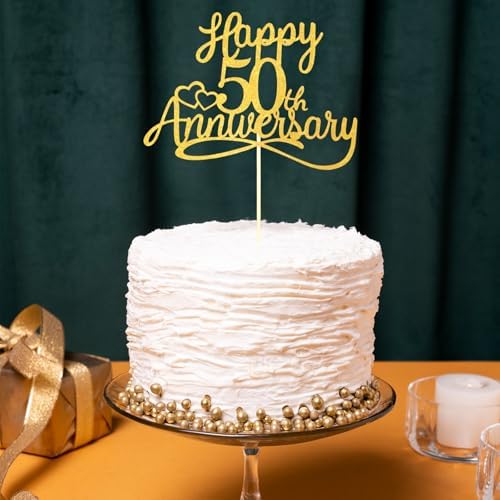 50th Anniversary Cake Topper Golden Glitter Happy 50th Wedding Anniversary Cake Toppers Party Decorations Birthday Party Decor Company Anniversary Celebration