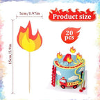 20 Pcs Fire Truck Cake Topper, Fireman Cupcake Toppers Fire Truck Birthday Party Supplies, Fire Theme Birthday Party Cake Decoration Supplies