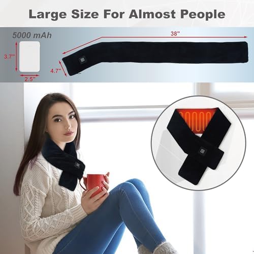 Cordless Heated Scarf, Neck Heating Pad for Pain Relief, Rechargeable Neck Warmer with 3 Heat Levels, Portable Electric Scarf for Stiff Neck with 5000mAh Power Bank（Black）
