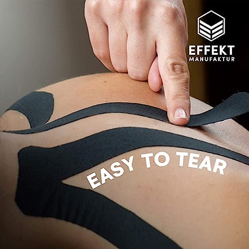 Effekt Manufaktur Kinesiology Tape Waterproof (16 ft x 2 in), 2 Rolls - Elastic Physio Tape for Muscle Support and Injury Recovery, Medical Tape, Kinetic Tape, Durable Kinesthetic Tape (Blue + Black)