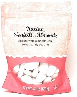 Limited Edition Italian Confetti Almonds, Sicilian Avola Almonts with Sweet Candy Coating 6oz/170g (Pack of 2)