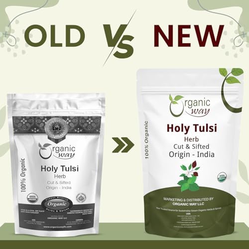 Organic Way Holy Tulsi/Holy Basil Herb Cut & Sifted (Ocimum Tenuiflorum) - Organic & Kosher Certified | Raw, Vegan, Non GMO & Gluten Free | USDA Certified | Origin - India (1/4 LBS / 4 Oz)
