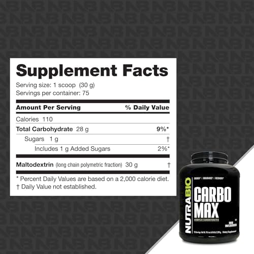 NutraBio CarboMax Maltodextrin Powder - Carbohydrate Powder for Sustained Energy - Calorie Rich for Muscle and Weight Gain - Unflavored - 5 Pounds, 75 Servings