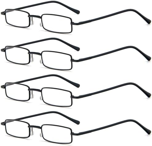 REAVEE 4 Pair Slim Pen Reading Glasses Tube Reader Glasses Men Women Small Readers Spring Hinged Eyeglasses with Portable Clip Case, Black 1.5